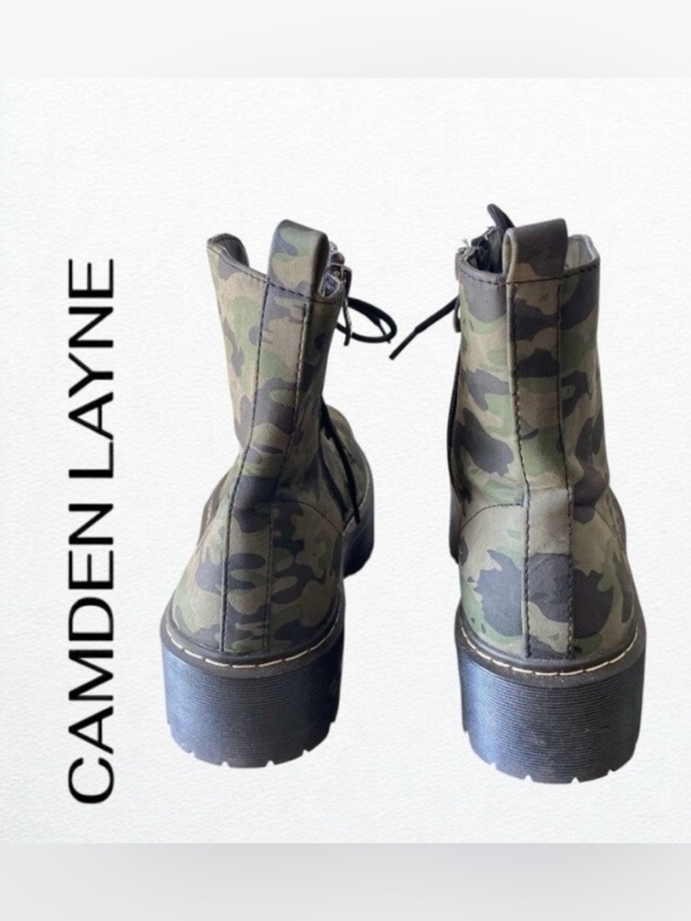 PAZ CO. Camouflage Lace-Up Platform Combat Boots - Green/Black - Picture 5 of 6